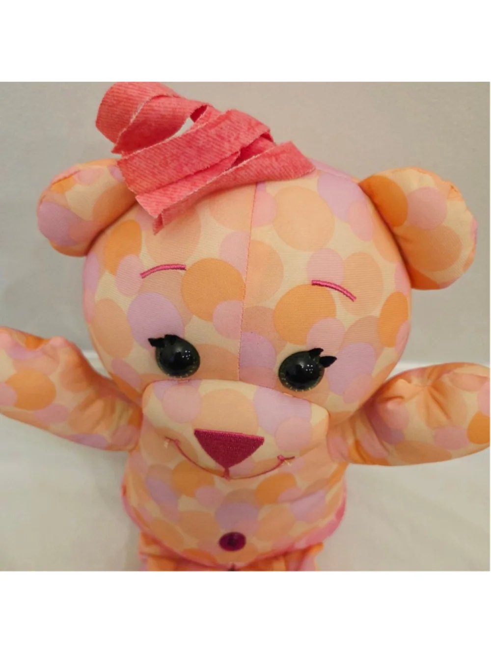 Doodle Bear Stuffed Animal Orange Pink Polka Dot 2006